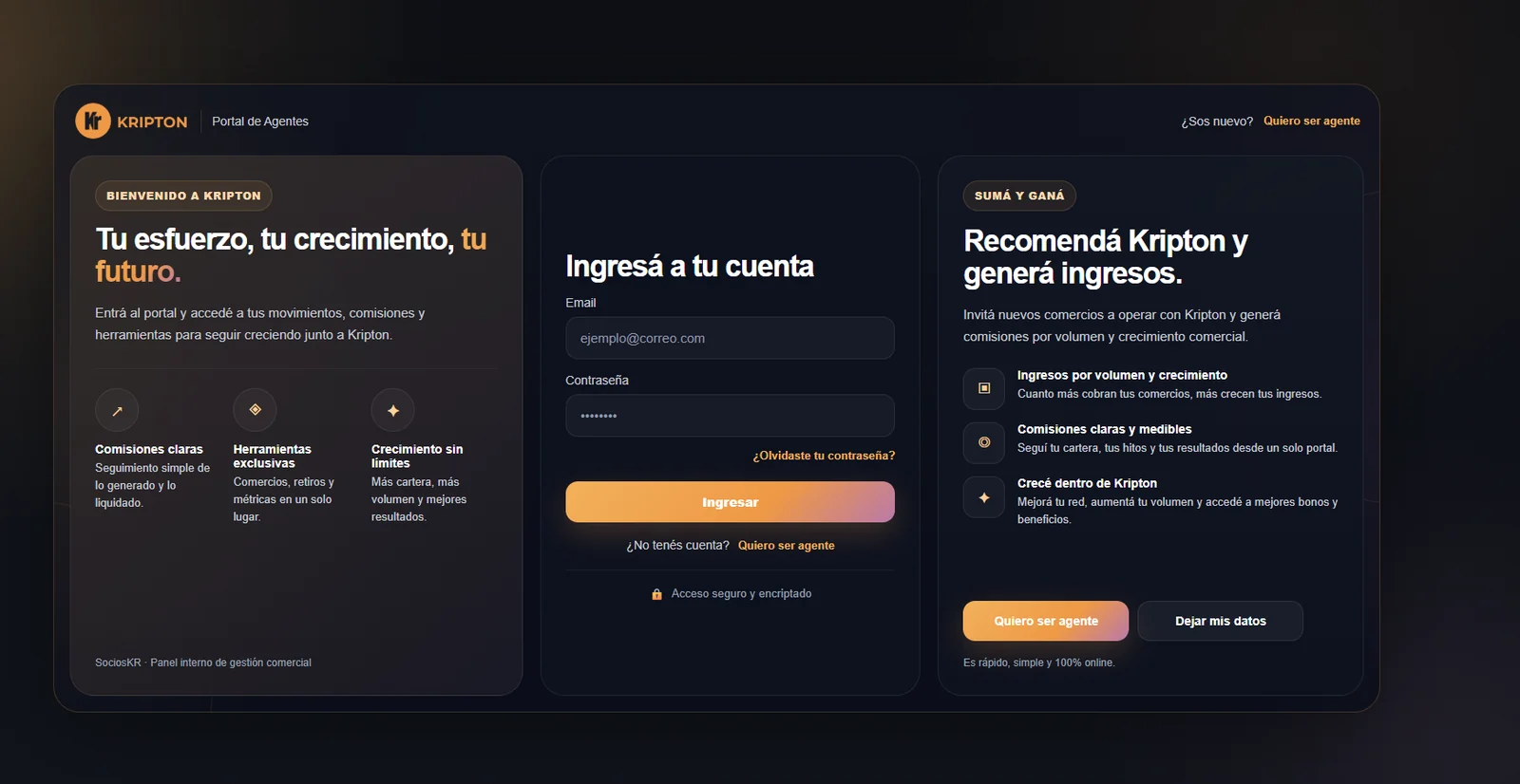 Vista del portal comercial SociosKR